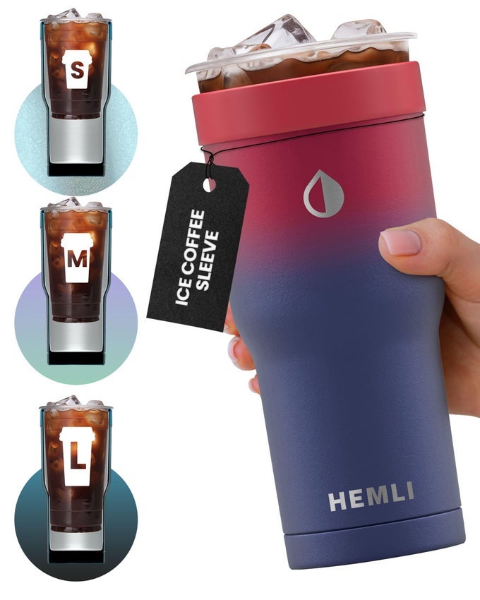 UNIVERSAL ICE COFFEE SLEEVE INSULATOR INSULATED ICED COFFEE HOLDER TO GO INSULATED CUP HOLDER FOR STARBUCKS DUNKIN DONUTS MCDONALDS REUSABLE COFFEE SLEEVE