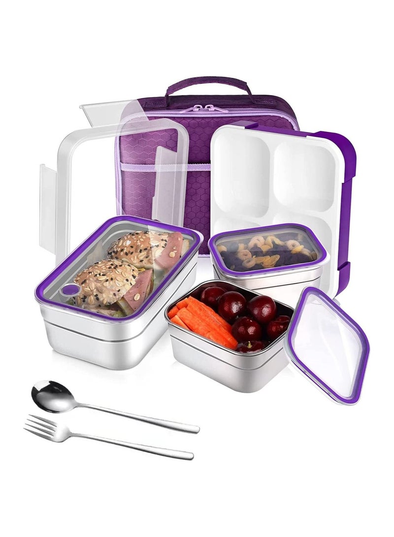 GGEROU Stainless Steel Lunch Box for Kids Adults,Insulated Bento Lunch Box with Tableware and Bag 1260ml - Image 1