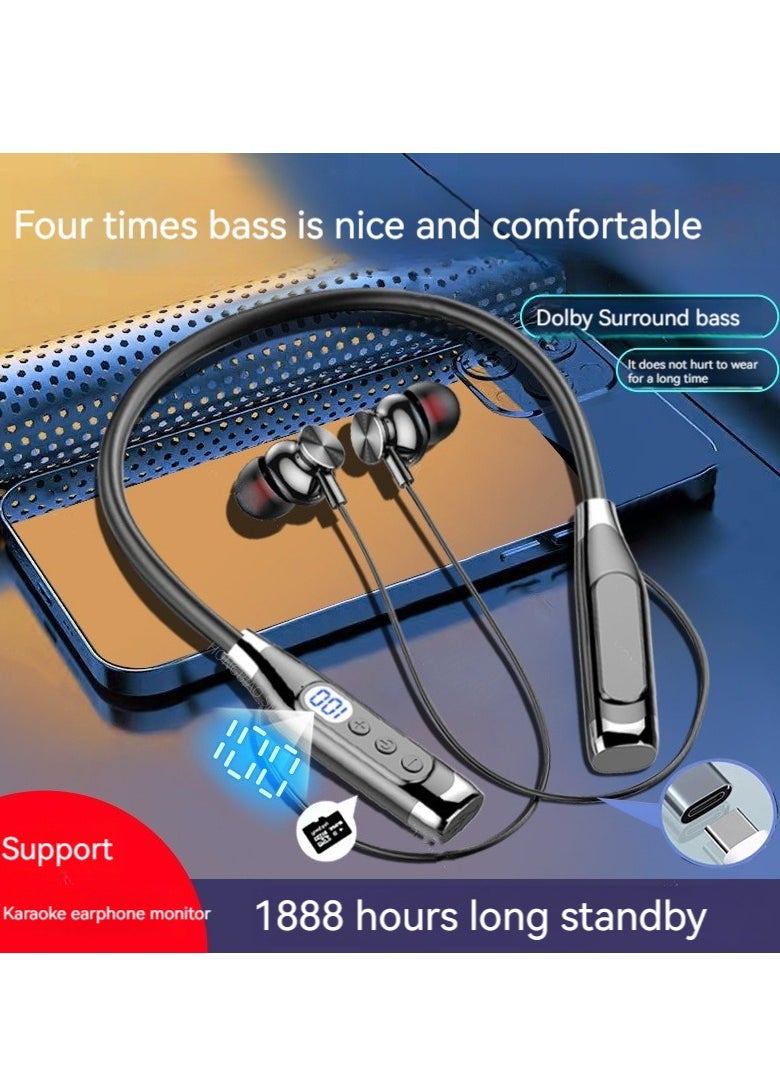 Generic Neck-mounted digital display Bluetooth headset, ultra-long standby sports noise-cancelling headset (cool black)  - Image 1