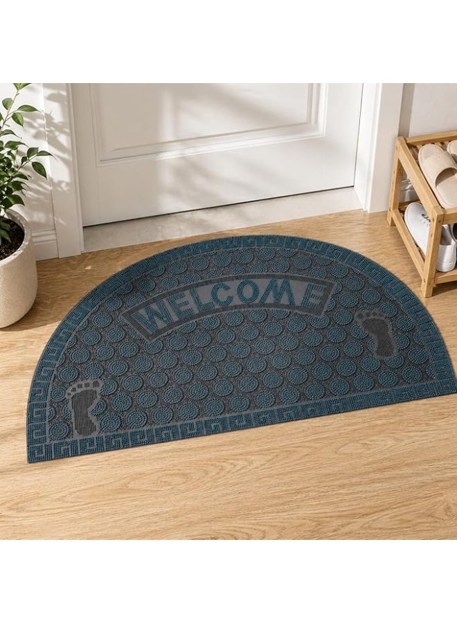 Half Round Door Mat Welcome Non Slip Entrance Floor Mat Durable Rubber Doormat Indoor Outdoor Dirt Trap Shoe Scraper Mat For Home Entrance Patio Bathroom Floor Rug (Blue) - Image 1