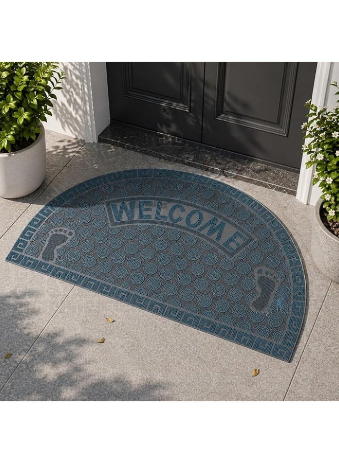 Half Round Door Mat Welcome Non Slip Entrance Floor Mat Durable Rubber Doormat Indoor Outdoor Dirt Trap Shoe Scraper Mat For Home Entrance Patio Bathroom Floor Rug (Blue) - Image 4