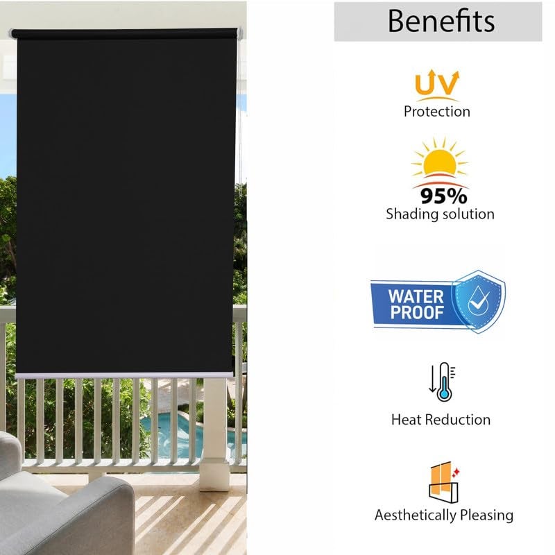 GREEN DECOR -Roller Blinds 300 GSM Polyester Fabric Waterproof & Sun Blockage Corded Roll Up and Down Blinds Curtains for Window, Door, Balcony (Black Color 2 X 4.5 Feet, Pack of 1 Piece) - Image 4