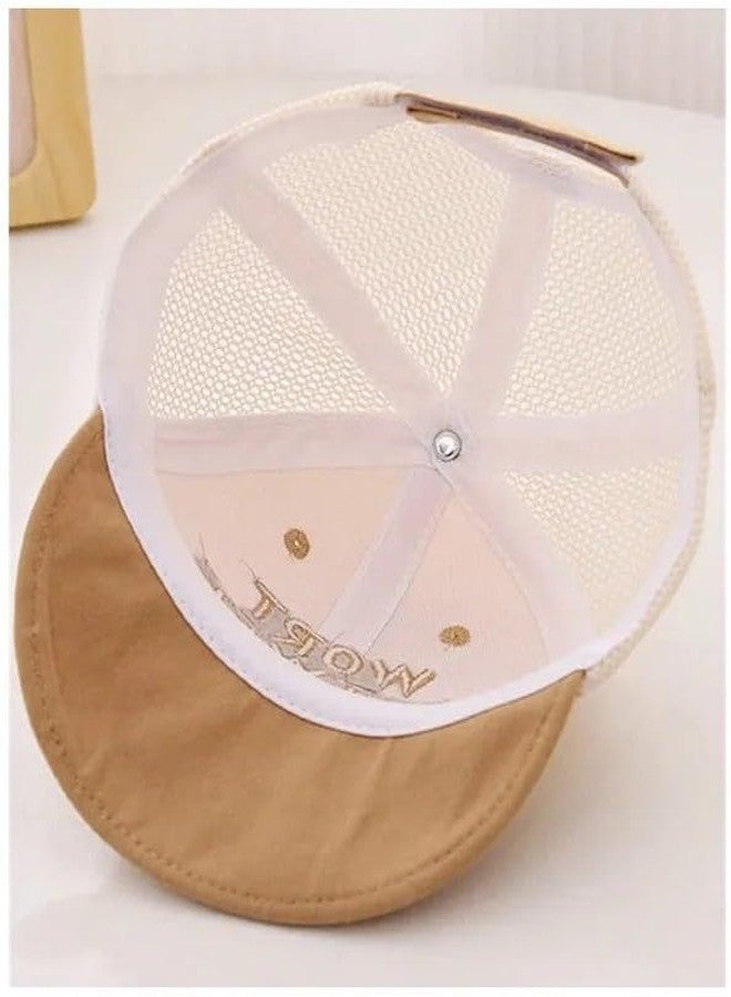 EvoNest Kids Cap - Cotton Wort Betwee Text Embroidered Cap Sunshade Protection Hat for 6-12 Months Kids (Beige & Brown) - Image 5