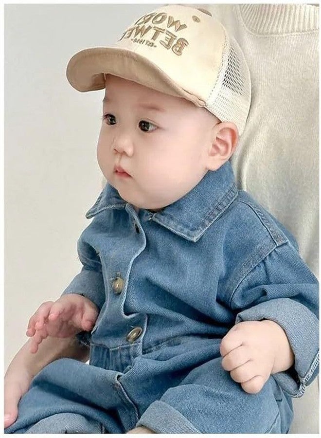 EvoNest Kids Cap - Cotton Wort Betwee Text Embroidered Cap Sunshade Protection Hat for 6-12 Months Kids (Beige & Brown) - Image 3