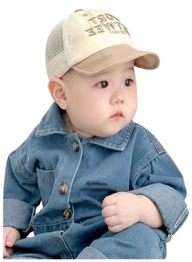 EvoNest Kids Cap - Cotton Wort Betwee Text Embroidered Cap Sunshade Protection Hat for 6-12 Months Kids (Beige & Brown) - Image 1