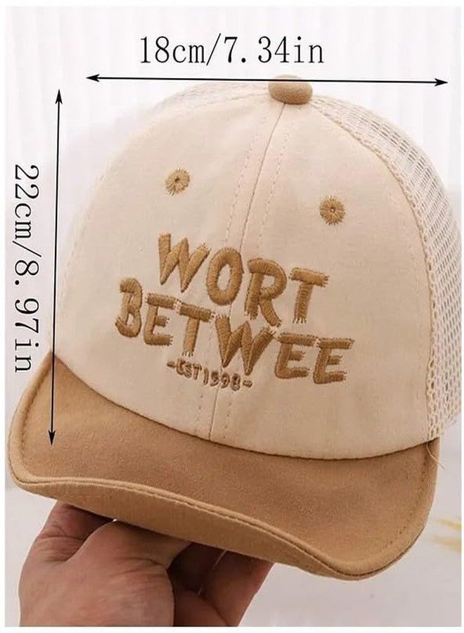 EvoNest Kids Cap - Cotton Wort Betwee Text Embroidered Cap Sunshade Protection Hat for 6-12 Months Kids (Beige & Brown) - Image 2