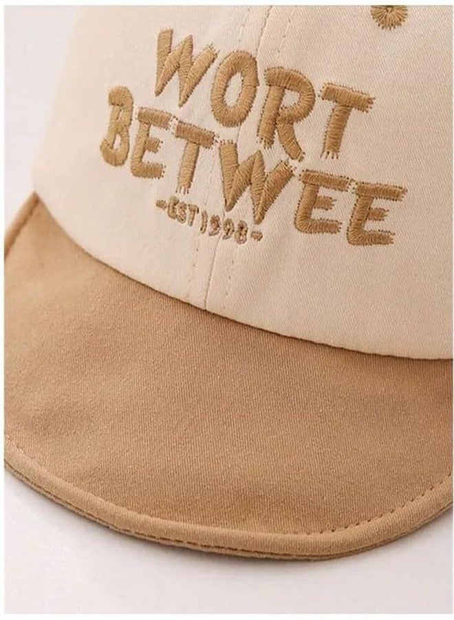 EvoNest Kids Cap - Cotton Wort Betwee Text Embroidered Cap Sunshade Protection Hat for 6-12 Months Kids (Beige & Brown) - Image 4