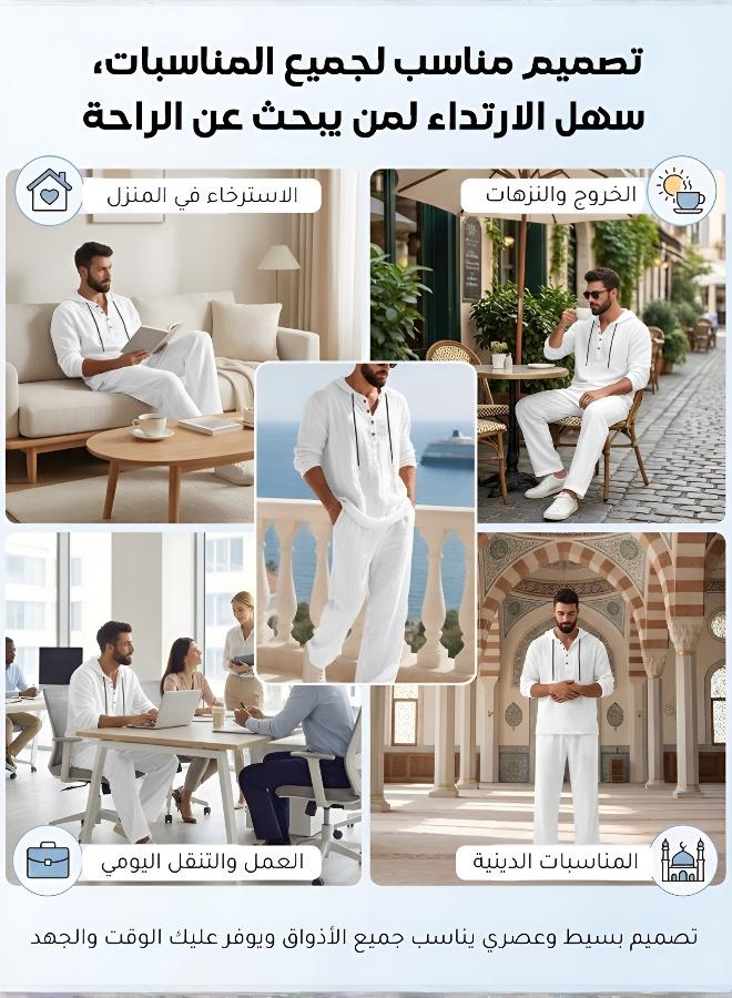 Men's Ultra-Lightweight Loungewear Set - Breathable Long-Sleeve Hooded Top & Trousers, Thin Relaxed Fit Summer Loungewear Set - Image 4