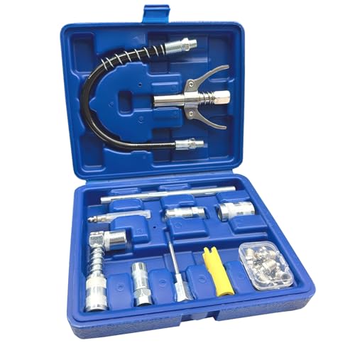 HANTUO 17 Piece Grease Gun Accessory Kit Quick Connect Grease Coupler Set with 90 Adapter 12 Inch Spring Flex Hose Grease Zerk Fittings Cleaning Tool Universal for 18 NPT Grease Guns - Image 1