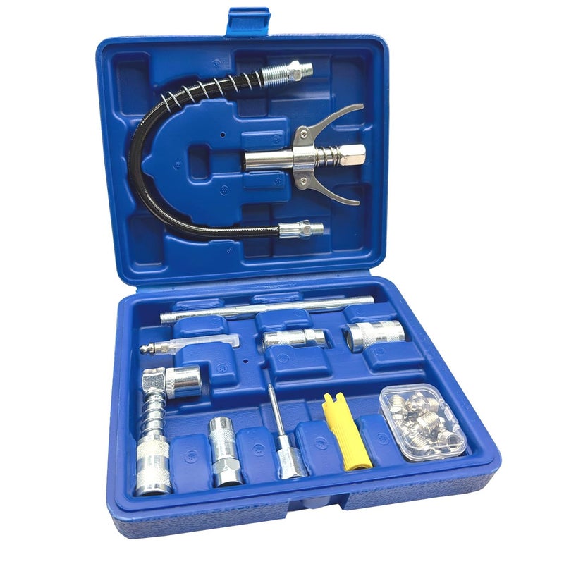 HANTUO 17 Piece Grease Gun Accessory Kit Quick Connect Grease Coupler Set with 90 Adapter 12 Inch Spring Flex Hose Grease Zerk Fittings Cleaning Tool Universal for 18 NPT Grease Guns - Image 3