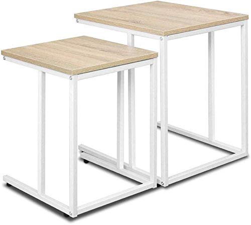 INDIAN DECOR INDIAN DECOR 45709 Nesting Sofa Tables Set of 2 Nest Side Table MDF White  - Image 1