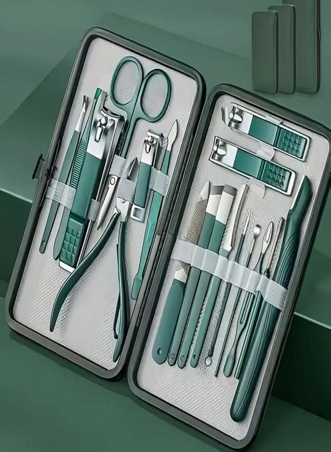 FALSHRUTI 18 in1 Manicure Pedicure Kit Manicure Set Women Professional Stainless Steel Pedicure Nail Clipper Tools Aceoce Travel Luxury 18 in 1 With Grooming Travel Leather (Multicolor) - Image 1