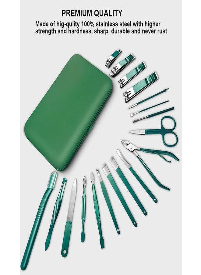 FALSHRUTI 18 in1 Manicure Pedicure Kit Manicure Set Women Professional Stainless Steel Pedicure Nail Clipper Tools Aceoce Travel Luxury 18 in 1 With Grooming Travel Leather (Multicolor) - Image 2