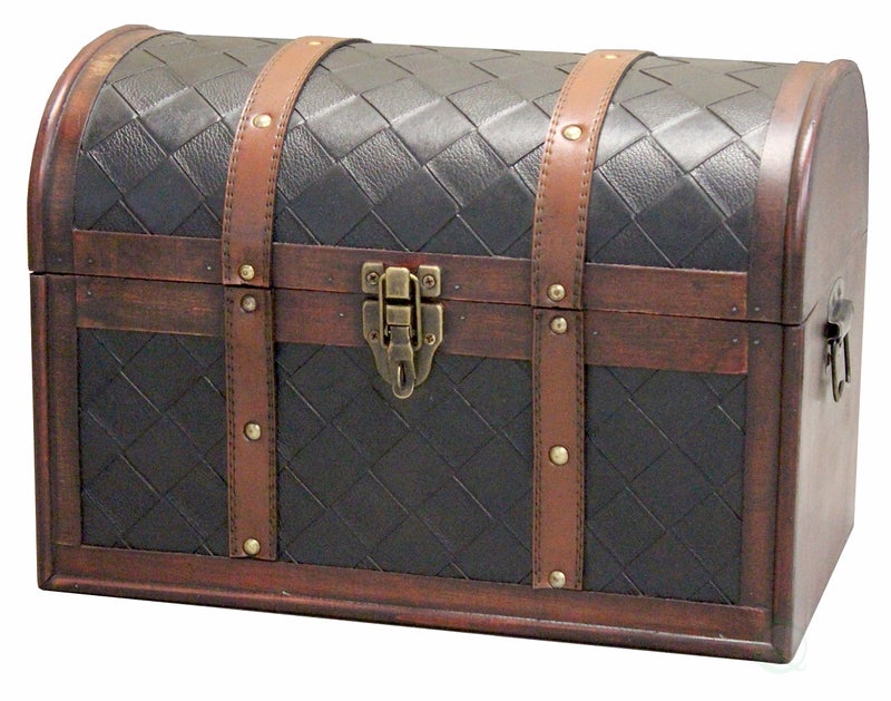 vintiquewise Vintiquewise Wooden Leather Round Top Treasure Chest Decorative Storage Trunk 