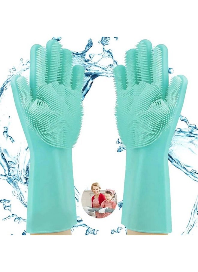 EASYMART EASYMART Gloves Magic Silicone Dish Washing Gloves, Silicon Cleaning Gloves, Silicon Hand Gloves for Kitchen Dishwashing and Pet Grooming, Great for Washing Dish, Car, Bathroom (Multicolor, 1 Pair)  - Image 1