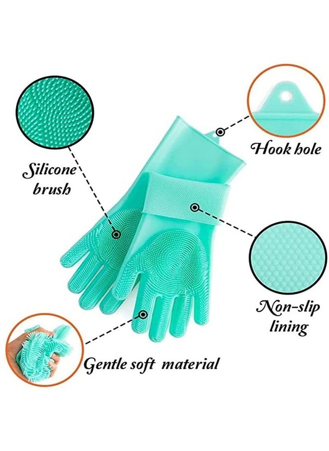 EASYMART EASYMART Gloves Magic Silicone Dish Washing Gloves, Silicon Cleaning Gloves, Silicon Hand Gloves for Kitchen Dishwashing and Pet Grooming, Great for Washing Dish, Car, Bathroom (Multicolor, 1 Pair)  - Image 2