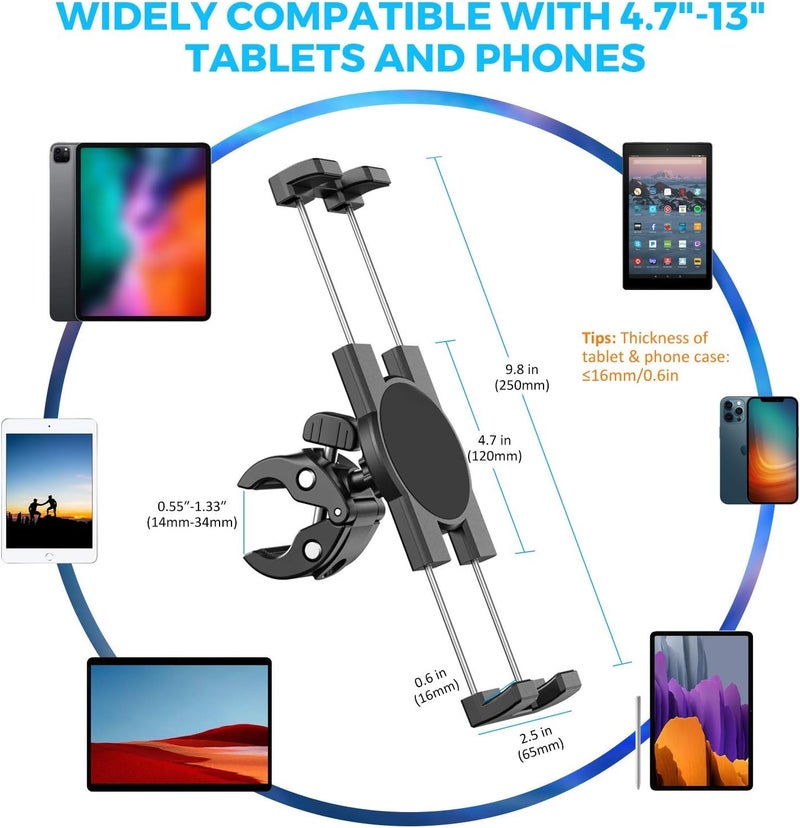 KDD حامل جهاز لوحي للدراجة الثابتة، حامل هاتف آيباد، حامل للدراجة الثابتة، حامل مقود للدراجة، مناسب للدراجة الثابتة، جهاز المشي، حامل ميكروفون، مناسب لآيباد برو 12.9، جالاكسي تاب، آيفون (4.7-13)  - Image 5
