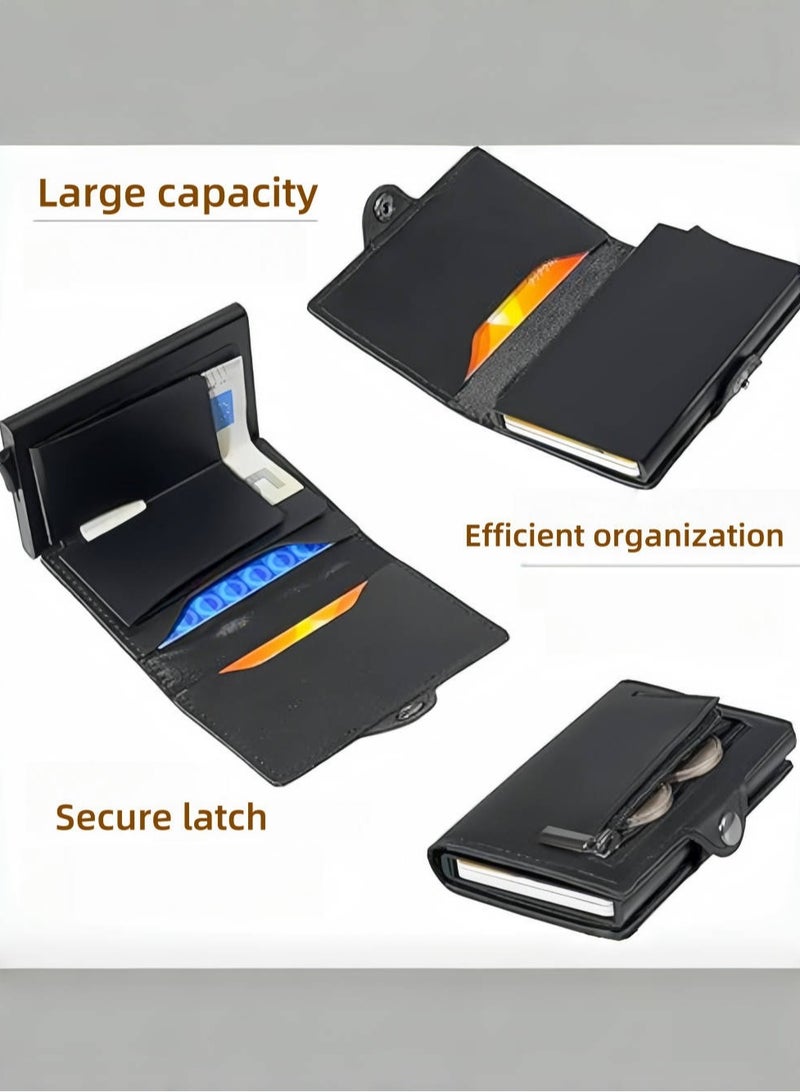 Men's Premium RFID Blocking Leather Card Holder - Anti-Theft Credit Card Wallet with Magnetic Closure & Coin Pocket - Ideal Gift for Men  - Image 4