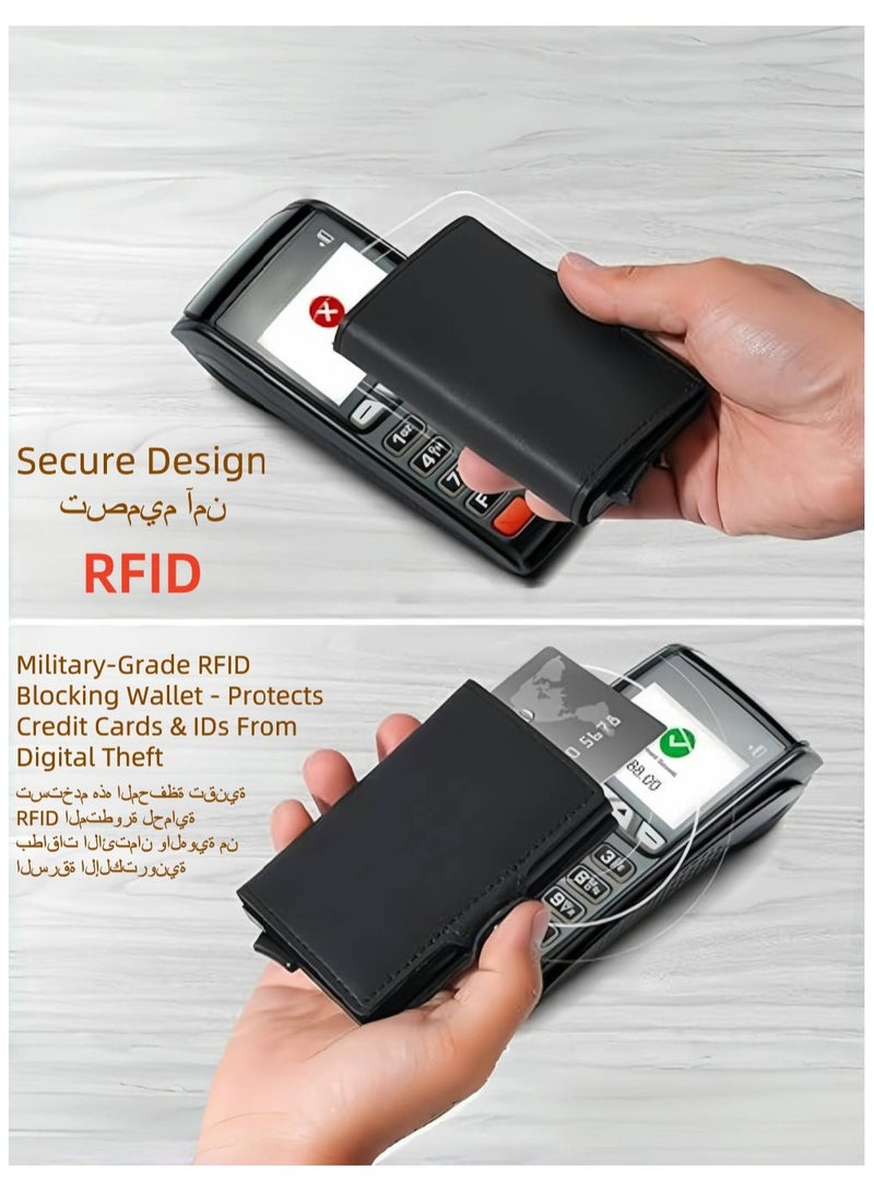 Men's Premium RFID Blocking Leather Card Holder - Anti-Theft Credit Card Wallet with Magnetic Closure & Coin Pocket - Ideal Gift for Men  - Image 3