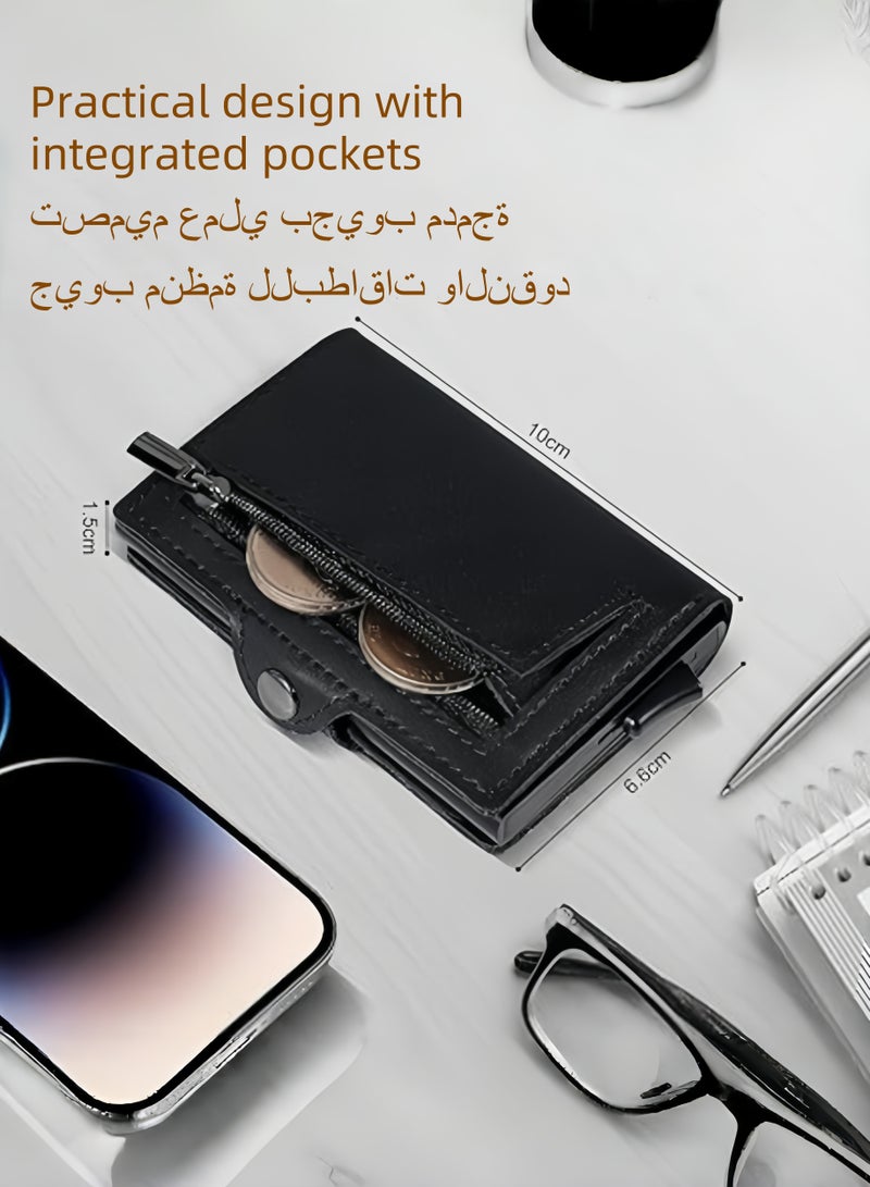 Men's Premium RFID Blocking Leather Card Holder - Anti-Theft Credit Card Wallet with Magnetic Closure & Coin Pocket - Ideal Gift for Men  - Image 2