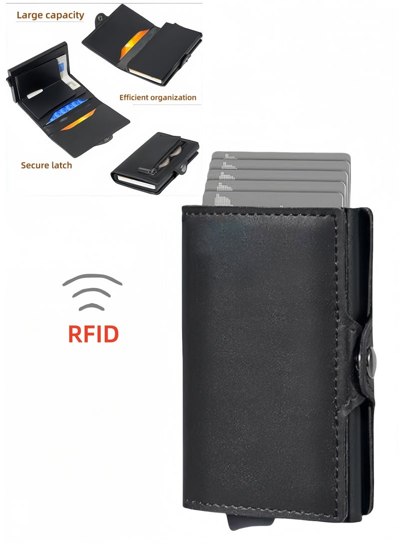 Men's Premium RFID Blocking Leather Card Holder - Anti-Theft Credit Card Wallet with Magnetic Closure & Coin Pocket - Ideal Gift for Men  - Image 1