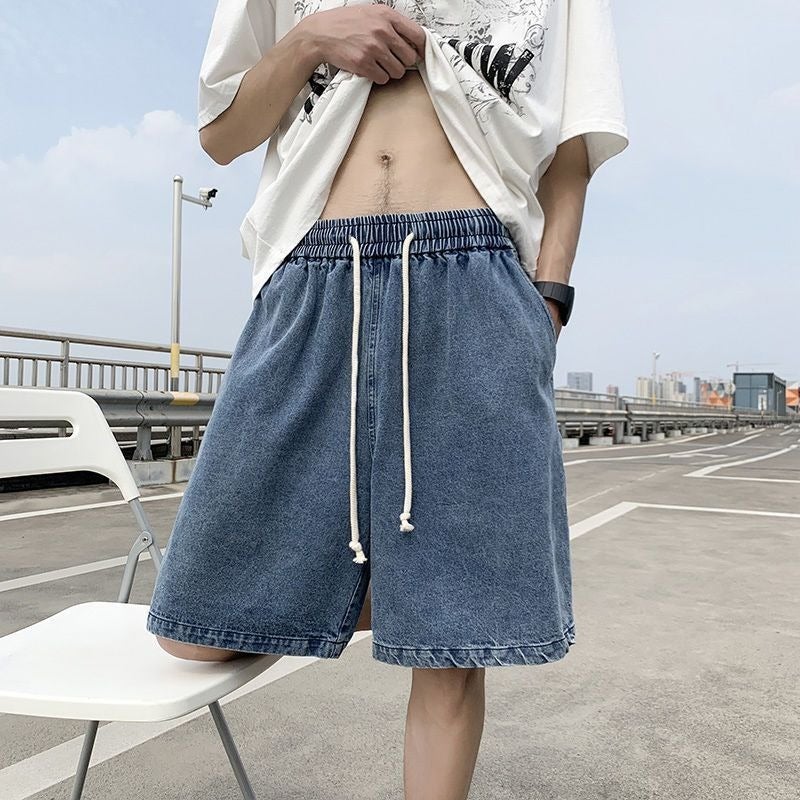 American Retro Denim Shorts Boys Summer Loose Straight Five-Point Pants High Street Fashion Brand Casual - Image 1