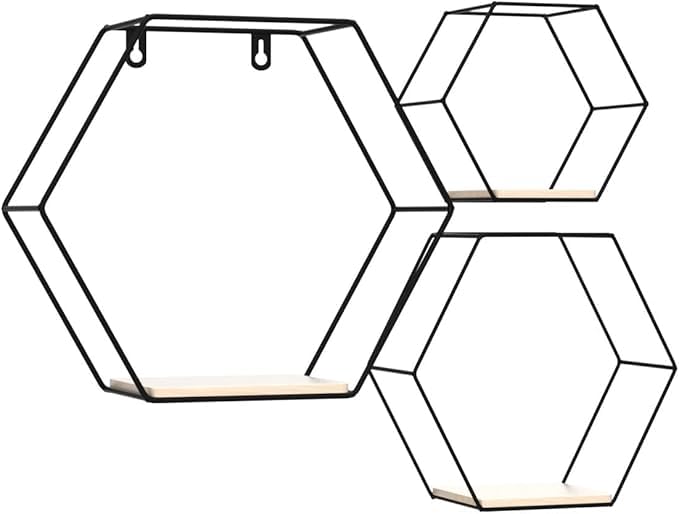 Mixen MIXEN Hexagonal Geometric Iron Grid Wall Shelf Fashion Hanging Figure Decoration for Living Room Storage Frame Floating Shelves Display Shelving Mounted Metal Rack Wire Basket  - Image 1