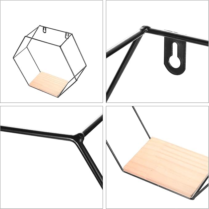Mixen MIXEN Hexagonal Geometric Iron Grid Wall Shelf Fashion Hanging Figure Decoration for Living Room Storage Frame Floating Shelves Display Shelving Mounted Metal Rack Wire Basket  - Image 4