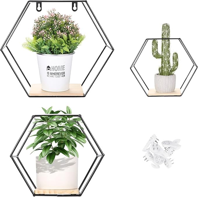 Mixen MIXEN Hexagonal Geometric Iron Grid Wall Shelf Fashion Hanging Figure Decoration for Living Room Storage Frame Floating Shelves Display Shelving Mounted Metal Rack Wire Basket  - Image 3