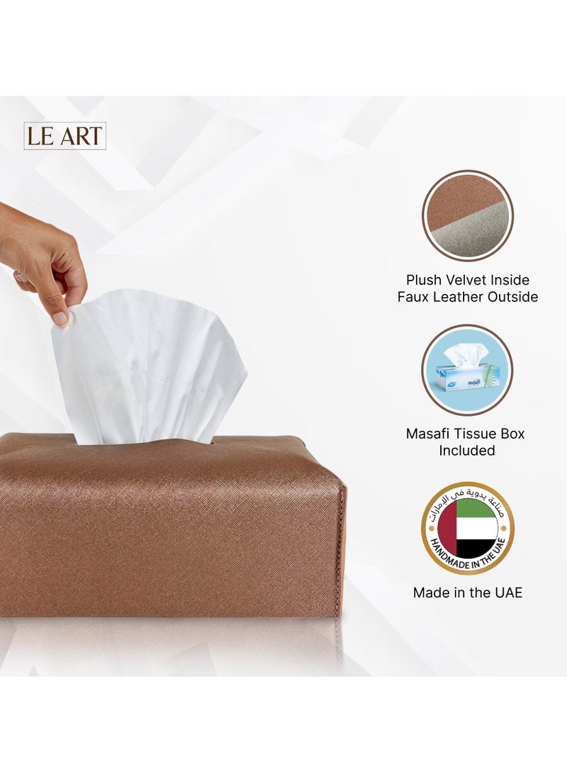 LeArt Leather Tissue Box Cover – Home Decorations for Living Room, Bedroom and Office | Car Tissue Holder | Tissue Holder | Tissue Box Holder for Car | Tissue Box Cover for Car (Metallic Bronze) - Image 2