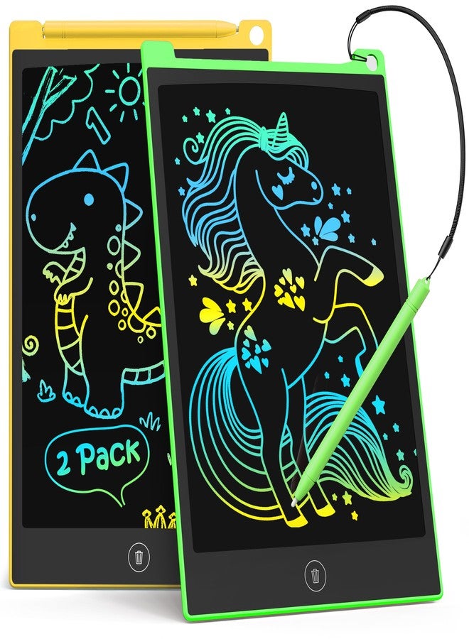 TECJOE LCD Writing Board, 2 Pack, 8.5 Inch Tablet for Children and Adults, Erasable, Reusable Writing Drawing Pad, with Lockable Erase Button (Yellow + Green) - Image 1
