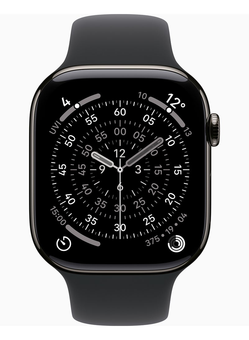 Apple Watch Series 11 GPS + Cellular 46mm (Middle East Version) Slate Titanium Case With Black Sport Band Slate Case - M/L - Image 2