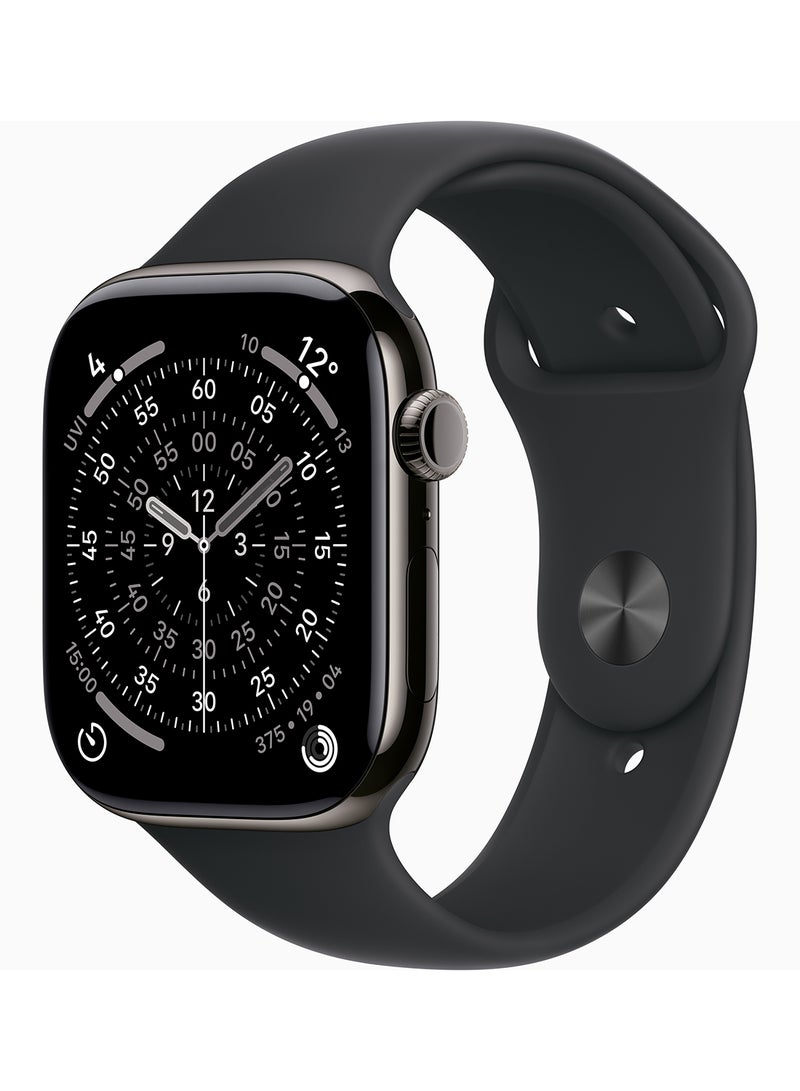 Apple Watch Series 11 GPS + Cellular 46mm (Middle East Version) Slate Titanium Case With Black Sport Band Slate Case - M/L - Image 1