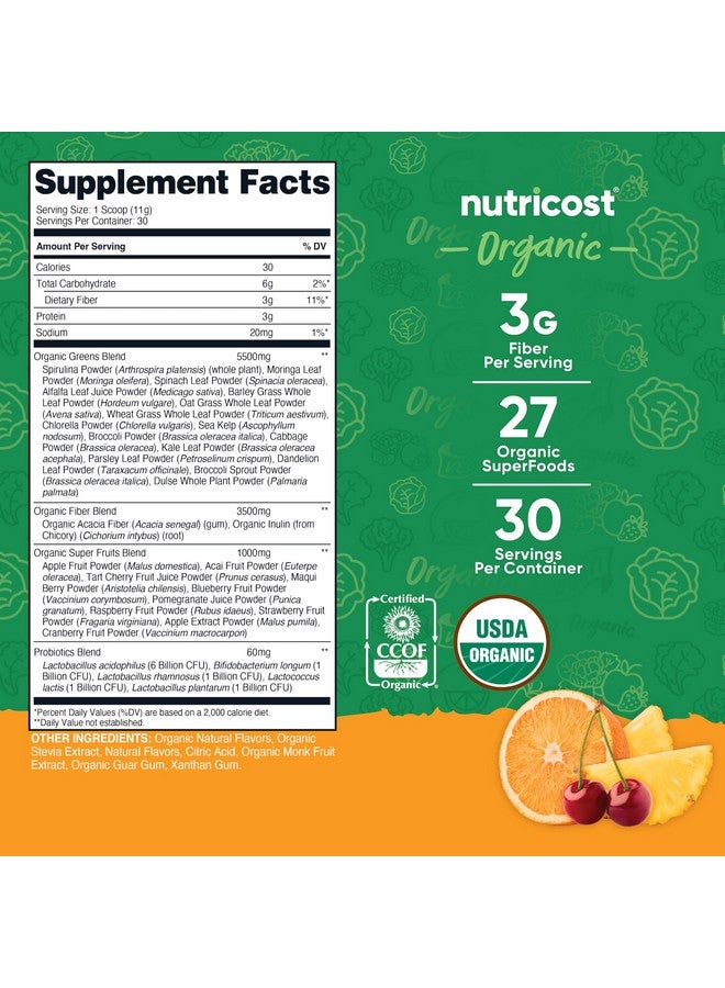 Nutricost Organic Super Greens Powder (30 Servings) Orange Sunrise Flavor - Superfood Supplement Drink Mix - Image 2