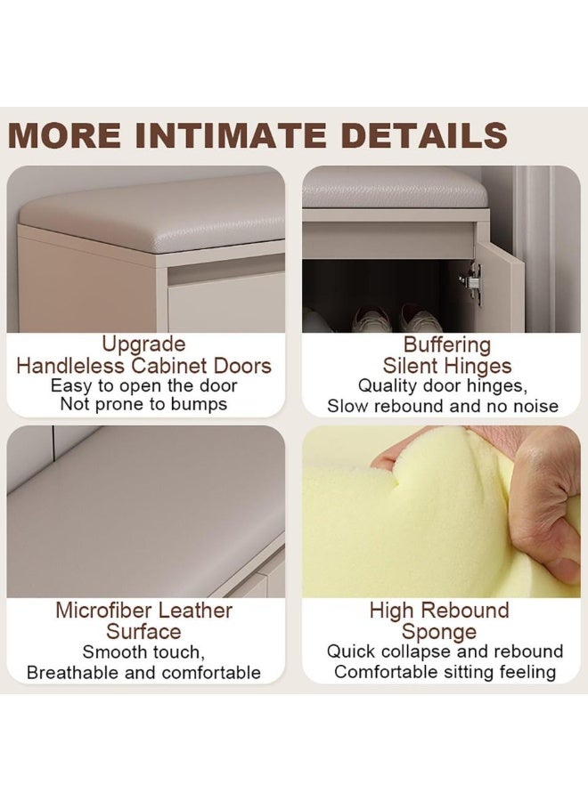 اليسا مقعد خزانة أحذية 3 في 1 للمدخل - مقعد قابل للطي مع مساحة تخزين مخفية، خزائن بثلاثة أبواب مع أرفف قابلة للإزالة، منظم صغير الحجم مع مقعد مبطن - لمسة نهائية بيضاء عصرية - Image 5