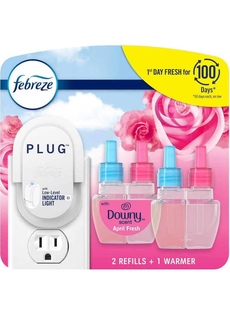 febreze Febreze Plug In Air Freshener, Odor-Fighting Scented Oil Starter Kit, Air Fresheners for Home and Bathroom and Kitchen, Long Lasting for Strong Odors, Downy April Fresh Scent, Warmer + 2 Refill - Image 3