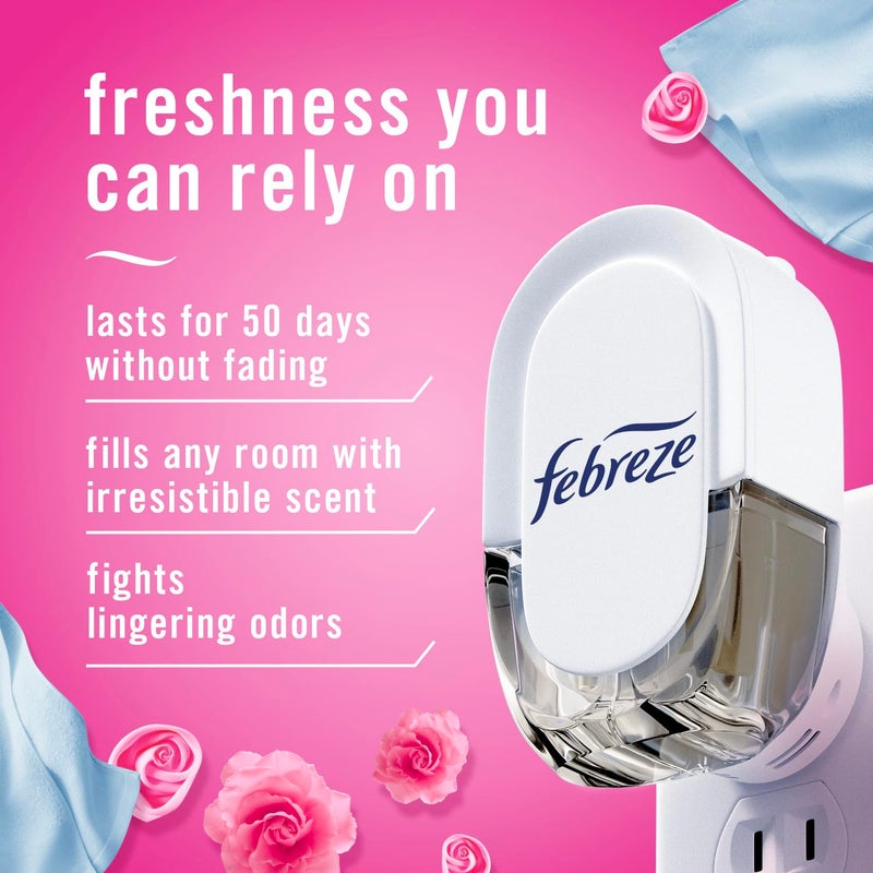 Febreze Plug In Air Freshener, Odor-Fighting Scented Oil Starter Kit, Air Fresheners for Home and Bathroom and Kitchen, Long Lasting for Strong Odors, Downy April Fresh Scent, Warmer + 2 Refill - Image 2
