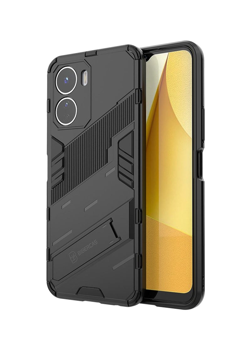TEAM LUXURY Vivo Y16 Mobile Case Cover with Hybrid Heavy Duty Protection Shockproof Defender Kickstand Armor Back Cover with Anti-Fingerprint Anti-Scratch Protector Black  - Image 1
