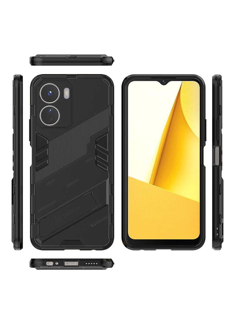 TEAM LUXURY Vivo Y16 Mobile Case Cover with Hybrid Heavy Duty Protection Shockproof Defender Kickstand Armor Back Cover with Anti-Fingerprint Anti-Scratch Protector Black  - Image 3