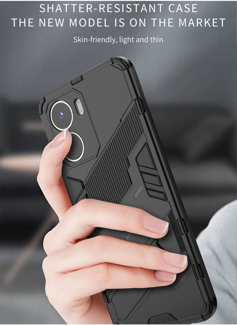 TEAM LUXURY Vivo Y16 Mobile Case Cover with Hybrid Heavy Duty Protection Shockproof Defender Kickstand Armor Back Cover with Anti-Fingerprint Anti-Scratch Protector Black  - Image 5