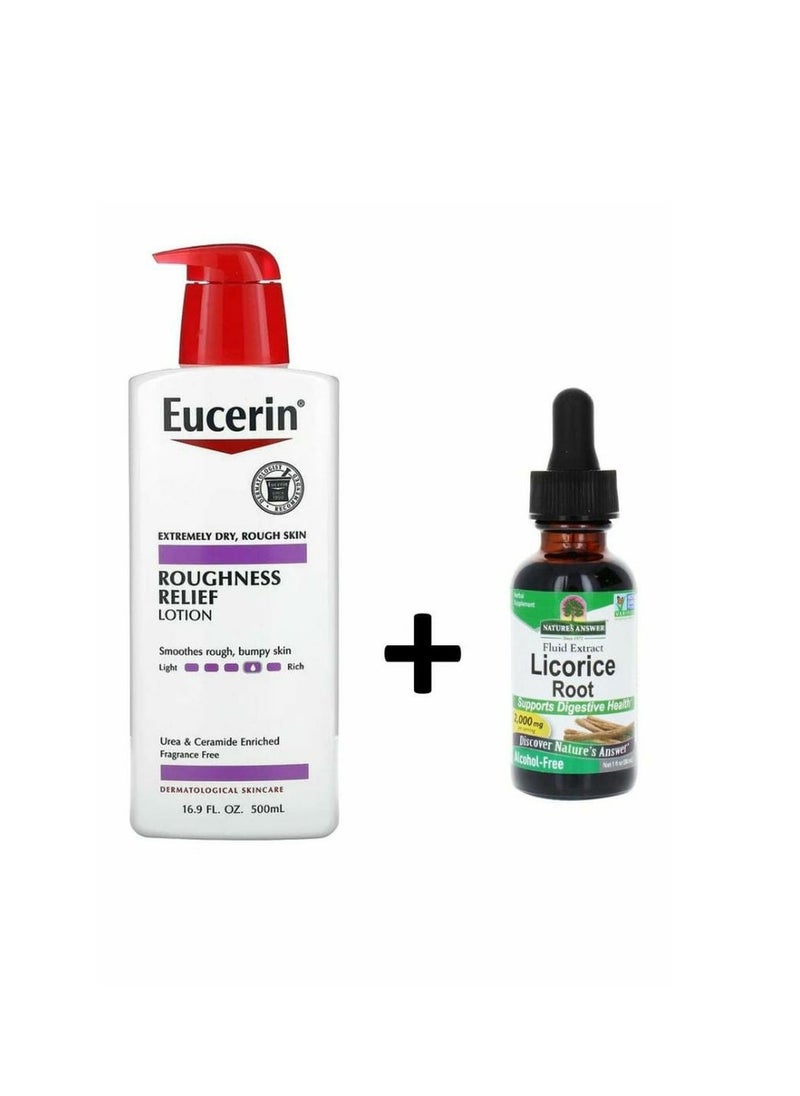 Eucerin Roughness Relief Lotion - Full Body Lotion for Extremely Dry, Rough Skin+Licorice Root Herbal Supplement 