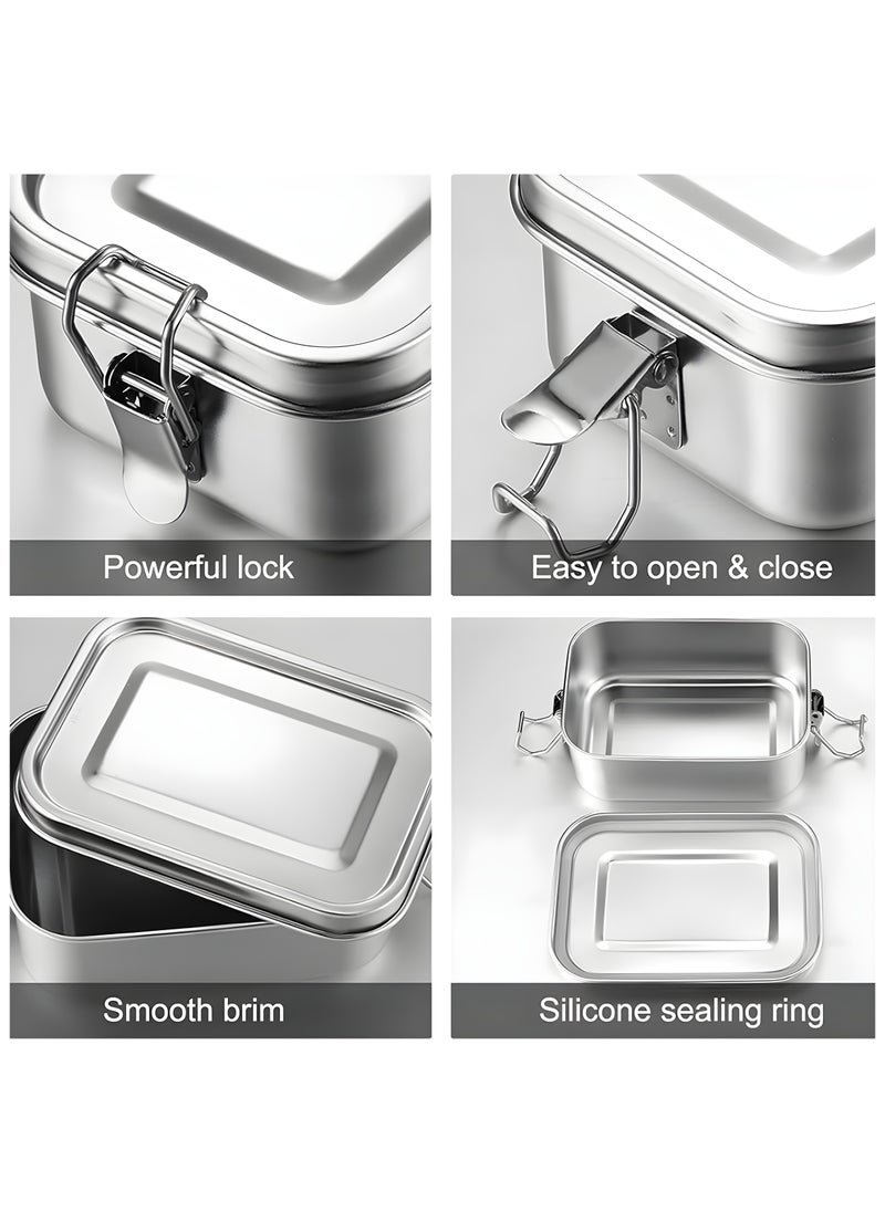 BLACKSTONE - Premium Stainless Steel Lunch Box Leakproof Bento Box with Steel Lid, Silicone Gasket & Lock Clips - Single Tier, 900ML - Image 1