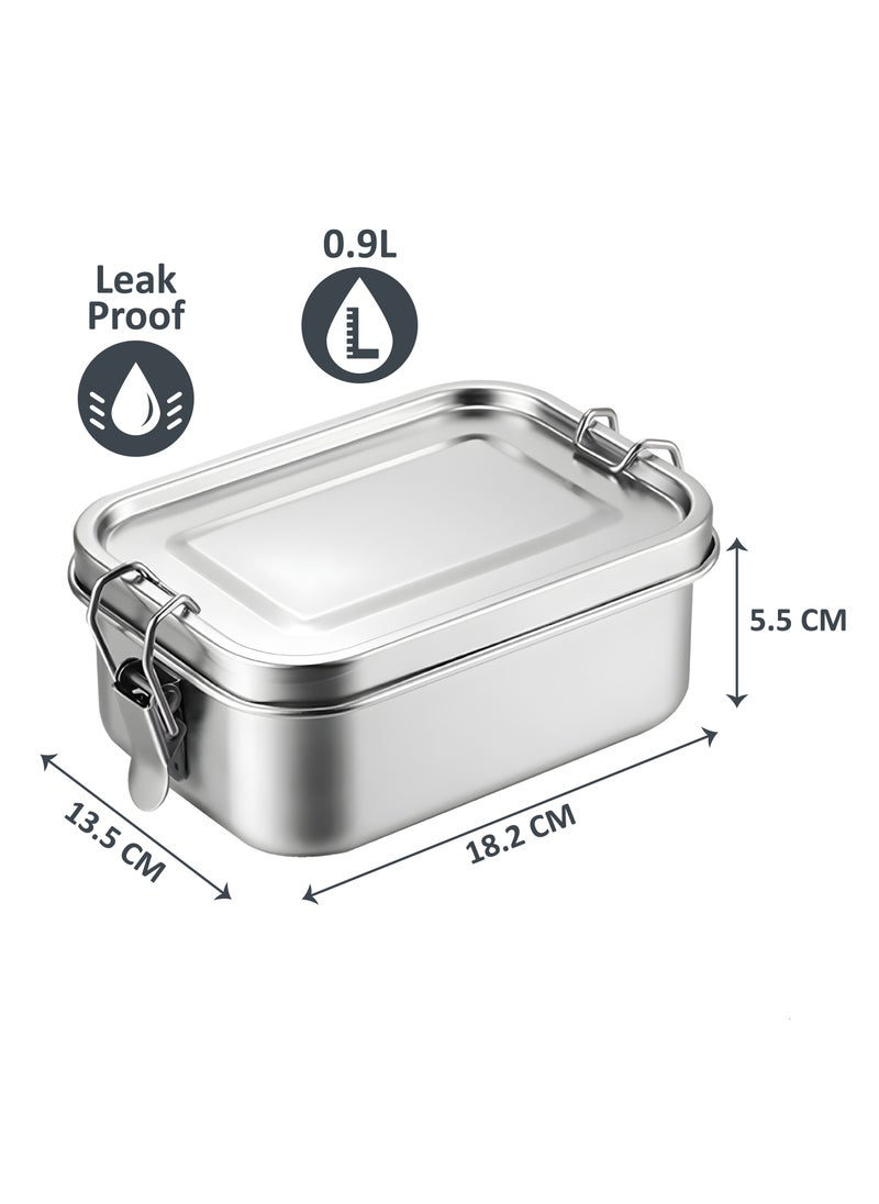 BLACKSTONE - Premium Stainless Steel Lunch Box Leakproof Bento Box with Steel Lid, Silicone Gasket & Lock Clips - Single Tier, 900ML - Image 1
