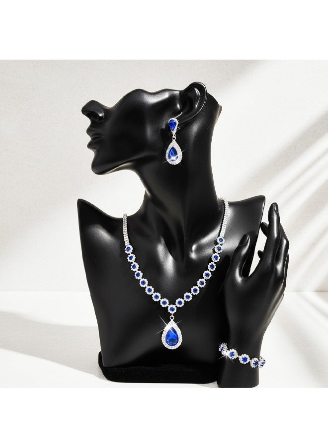 الهلياجيم العربية: أناقة فرنسية: طقم اكسسوار فضي 3 قطع (كوليه فضه، أقراط، سوار) | فضي اكسسوار متألق للنساء - Image 3