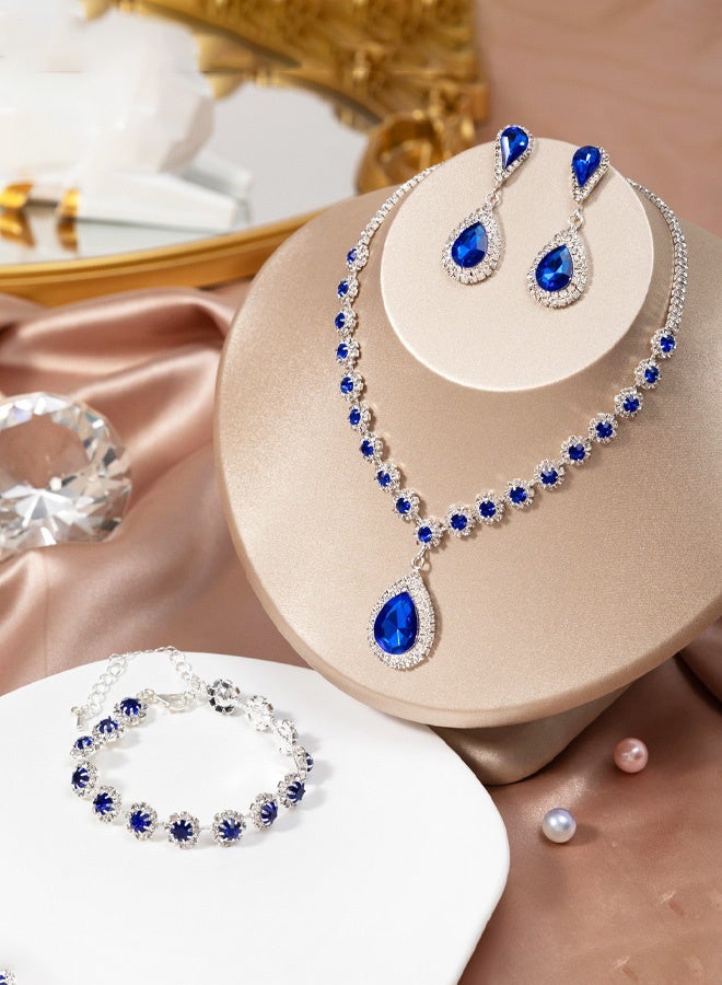 الهلياجيم العربية: أناقة فرنسية: طقم اكسسوار فضي 3 قطع (كوليه فضه، أقراط، سوار) | فضي اكسسوار متألق للنساء - Image 2