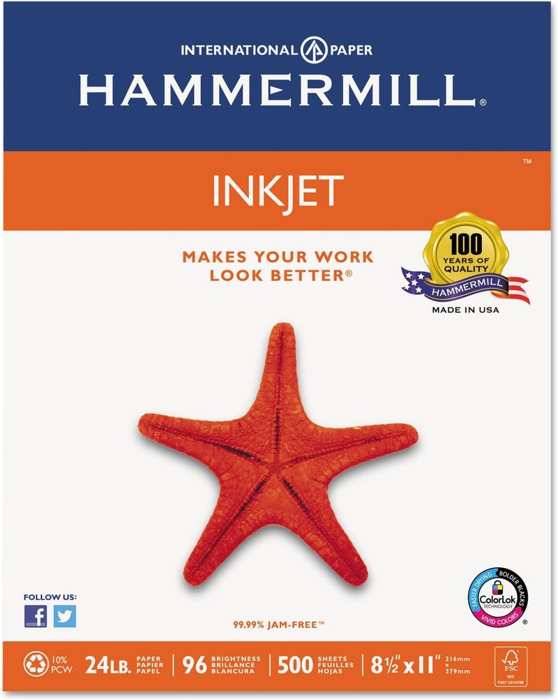 Hammermill Printer Paper, Multipurpose Inkjet Paper 24 lb, 8.5 x 11 - 1 Ream (500 Sheets) - 96 Bright, Made in the USA, 105050R - Image 1