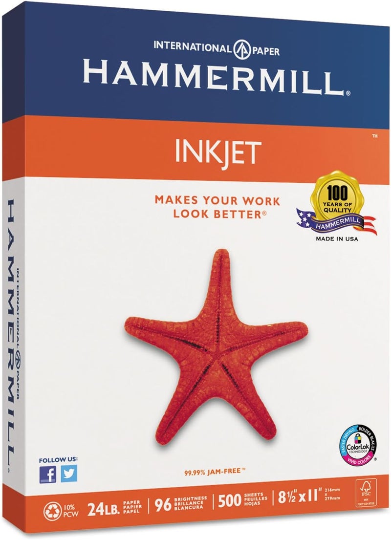 Hammermill Printer Paper, Multipurpose Inkjet Paper 24 lb, 8.5 x 11 - 1 Ream (500 Sheets) - 96 Bright, Made in the USA, 105050R - Image 3