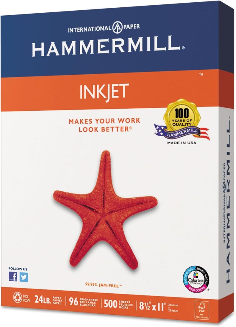 Hammermill Printer Paper, Multipurpose Inkjet Paper 24 lb, 8.5 x 11 - 1 Ream (500 Sheets) - 96 Bright, Made in the USA, 105050R - Image 2