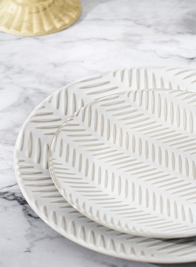 FOBENTA Porcelain Plates for 4,Ceramic Microwave Safe Plates Sets,4 Piece Embossment Resistance Dish Set,Home Essentials Stoneware Dinnerware Set,Wedding Gift - Image 4