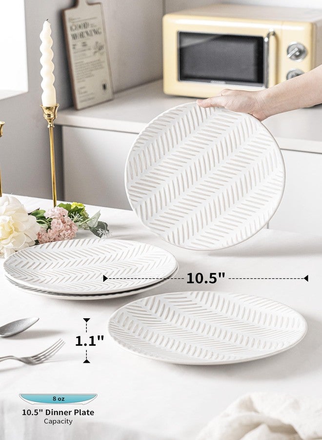 FOBENTA Porcelain Plates for 4,Ceramic Microwave Safe Plates Sets,4 Piece Embossment Resistance Dish Set,Home Essentials Stoneware Dinnerware Set,Wedding Gift - Image 2